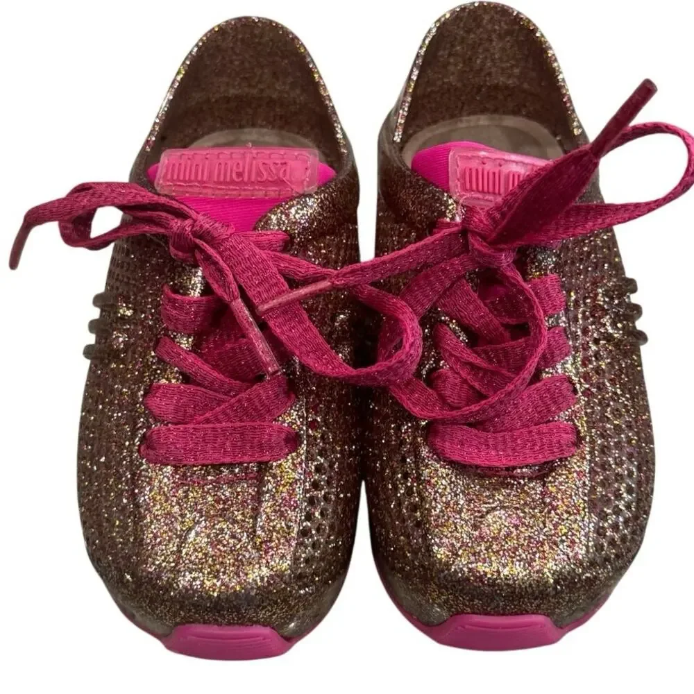 Mini Melissa Love Sneakers Toddler Girls Sz. 7C (Fit like 6C) Glitter Pink VGUC